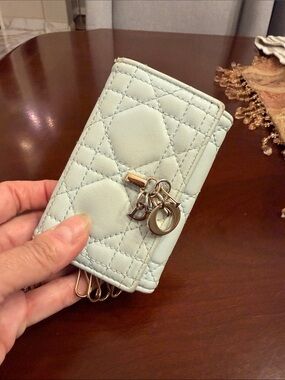 Dior Quilted Leather Key Case with Charm - Light Mint